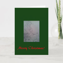 Julkort med Santa och kattunge Helgkort