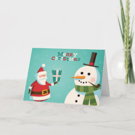 Julkort med Santa och snögubben Helgkort