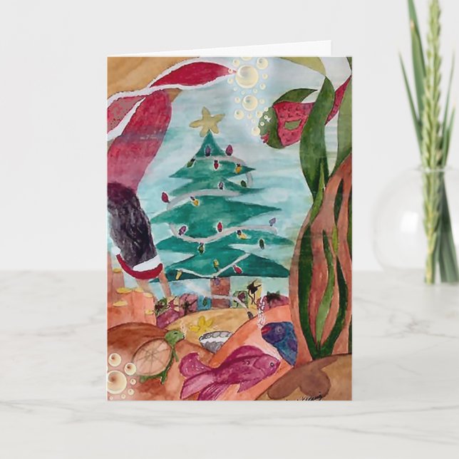 Julkort med Santa sjöjungfru Helgkort (Framsida)