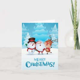 Julkort med Santa, snögubben och renen Helgkort