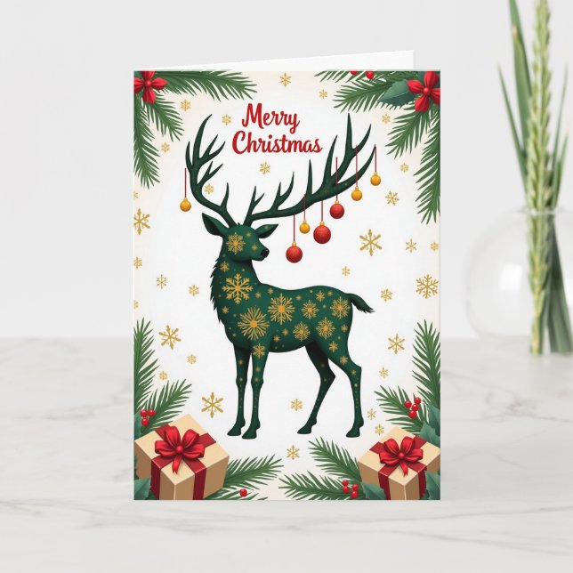 Julkort med smaragd hjort kort (Framsida)