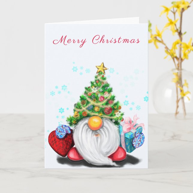 Julkort med söt Gnome Kort (Gul blomma)