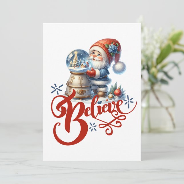 Julkort med söt tomte och snöglob (Stående Fram)