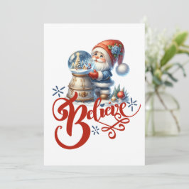 Julkort med söt tomte och snöglob