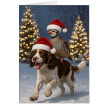Julkort med Springer Spaniel och rapphöna