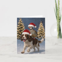 Julkort med Springer Spaniel och rapphöna