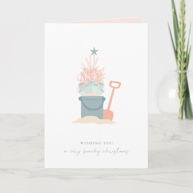 Julkort med strandtema och julgran helgkort (Framsida)