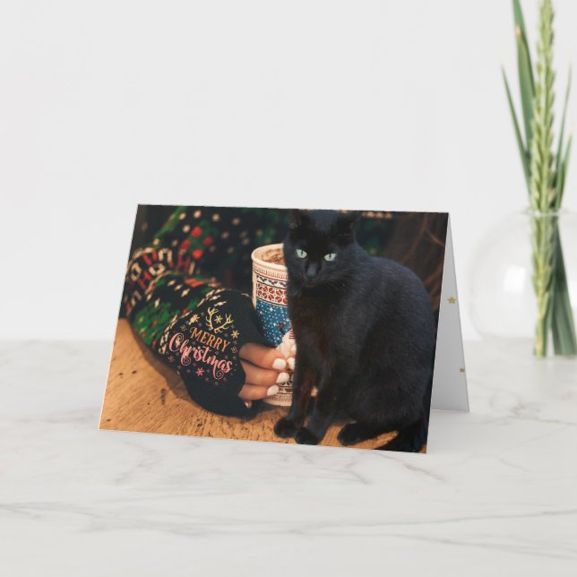 Julkort med svart katt helgkort (Framsida)