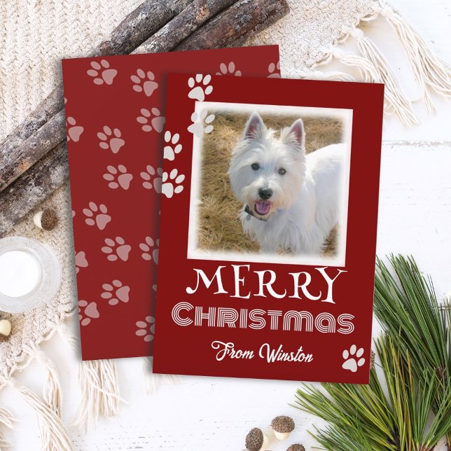 Julkort med tassavtryck för hund - Merry Christmas (Skapare uppladdad)