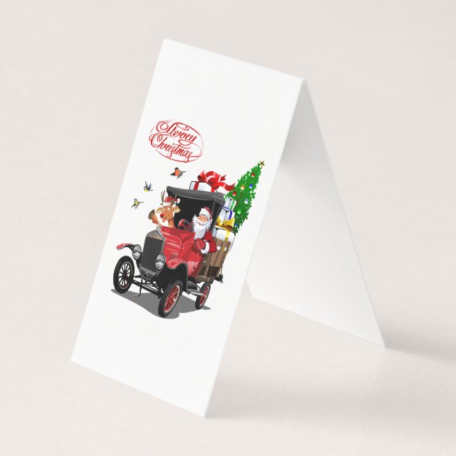 Julkort med tecknad Santa och hjort Kort (Framsida)