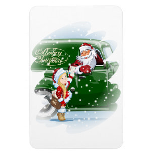 Julkort med tecknad Santa och Snö Maiden Magnet