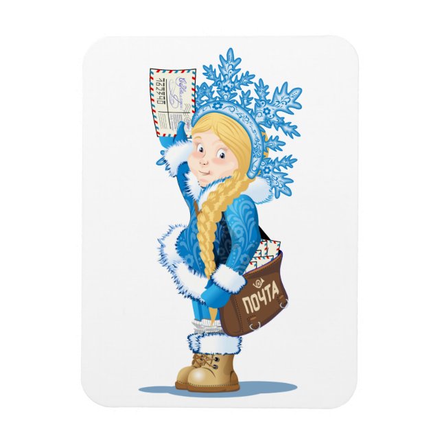 Julkort med tecknad Snö Maiden - Postman Magnet (Vertikal)