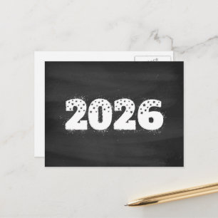 Julkort med texten 2026 på svart tavla. Nytt år Helg Vykort