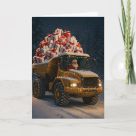 Julkort med Tomte och dumper full av presenter Kort