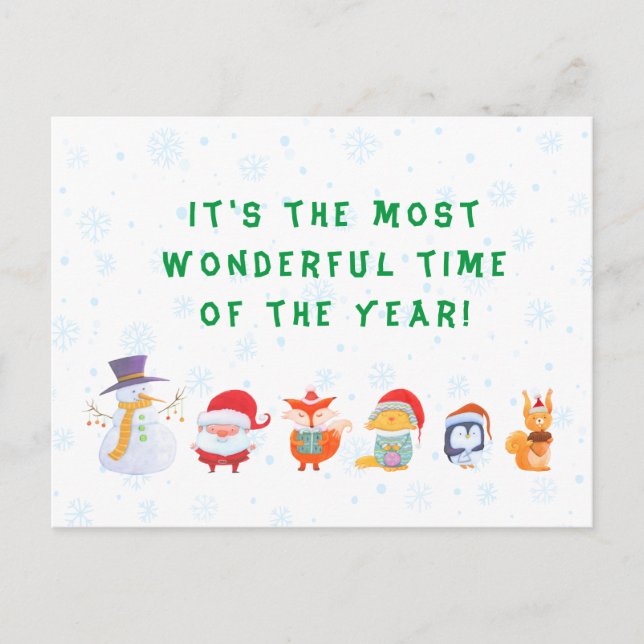 Julkort med tomte och hans djurvänner vykort (Framsida)