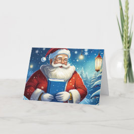 Julkort med Tomte och Stor Bok Kort