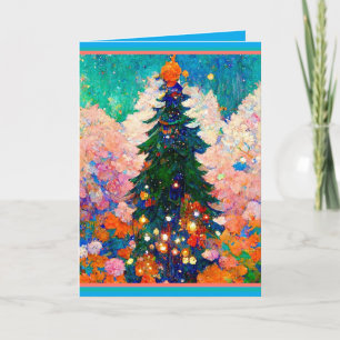 Julkort med träd, Klimt-stil, Färggrant Kort