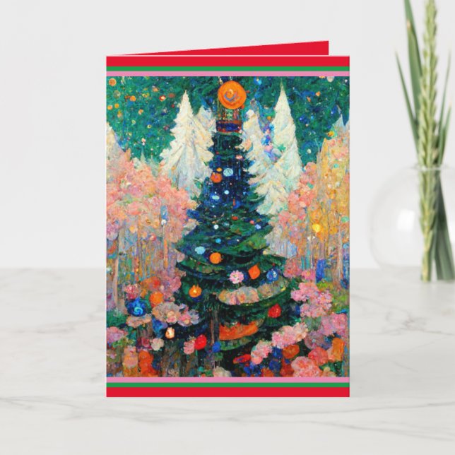 Julkort med Träd Klimt Stil Vattenfärg Kort (Framsida)