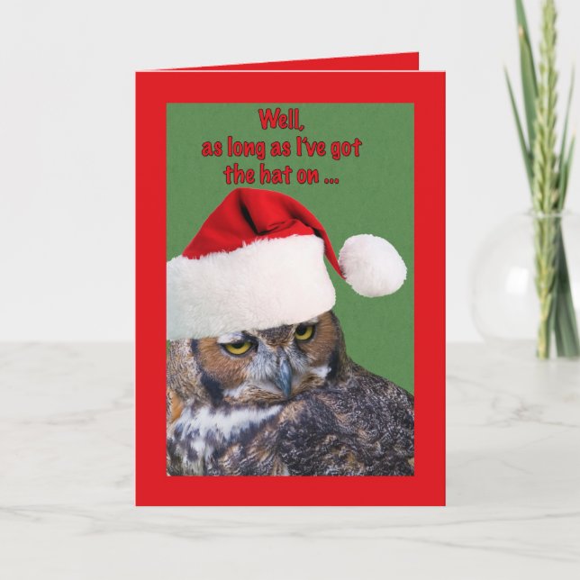 Julkort med ugglan och den Santa hatten Helgkort (Framsida)