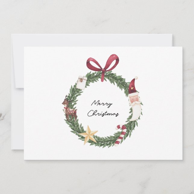 Julkort med vattenfärgad krans inbjudningar (Framsida)