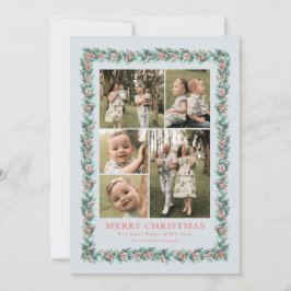 Julkort med vattenfärgstallig tallram och flera bi