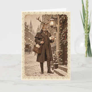 Julkort med victoriansk hjortbrevbärare kort