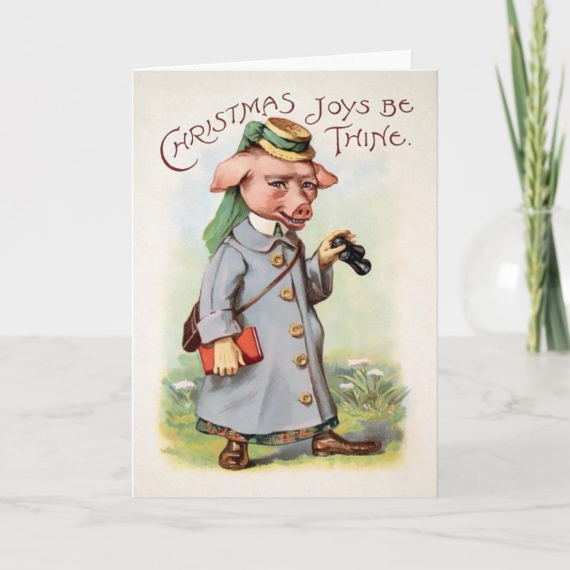 Julkort med viktoriansk gris helgkort (Framsida)