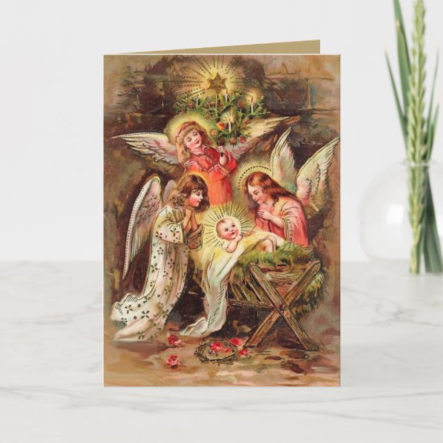 Julkort med vinklar när du tittar på Baby Jesus Helgkort (Framsida)