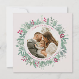 Julkort med vintergrönska och foto