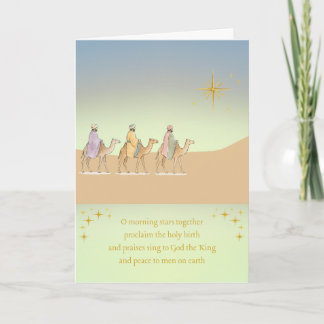 Julkort med vise män och stjärna med hymntext helgkort