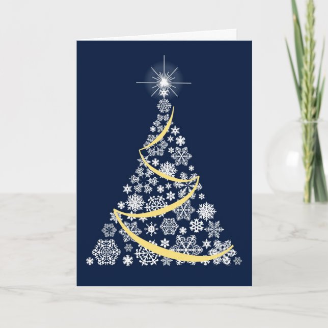 Julkort med vit snöflinga träd helgkort (Framsida)