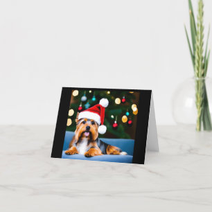 Julkort med Yorkshire-skräcken i Santa hat Helgkort