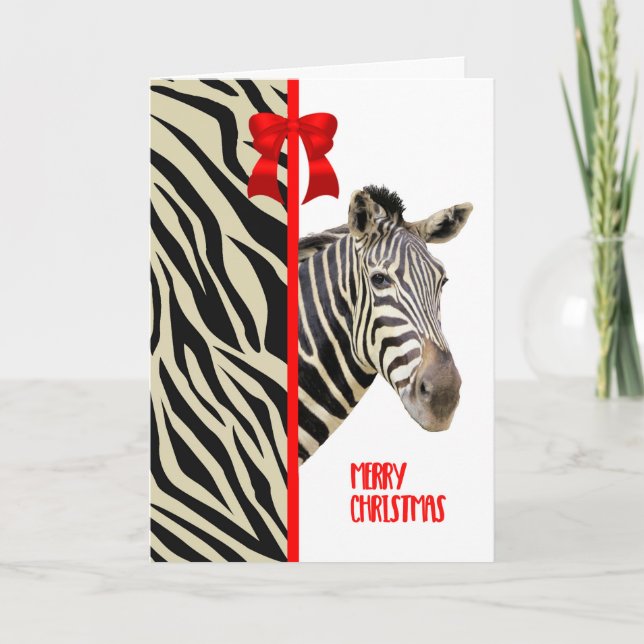Julkort med Zebra, Rand och Röda Bow Helgkort (Framsida)