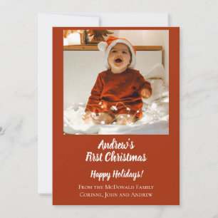 Julkort minimal baby's första jul röda inbjudningar