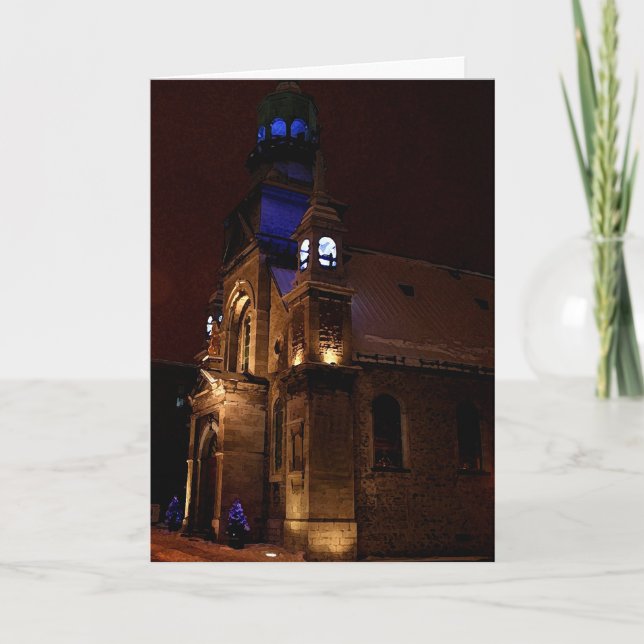 Julkort - Montrealkyrkan på natten Helgkort (Framsida)