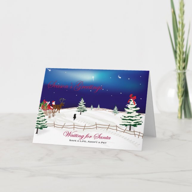 Julkort och dikt "väntande Santa ", Helgkort (Framsida)