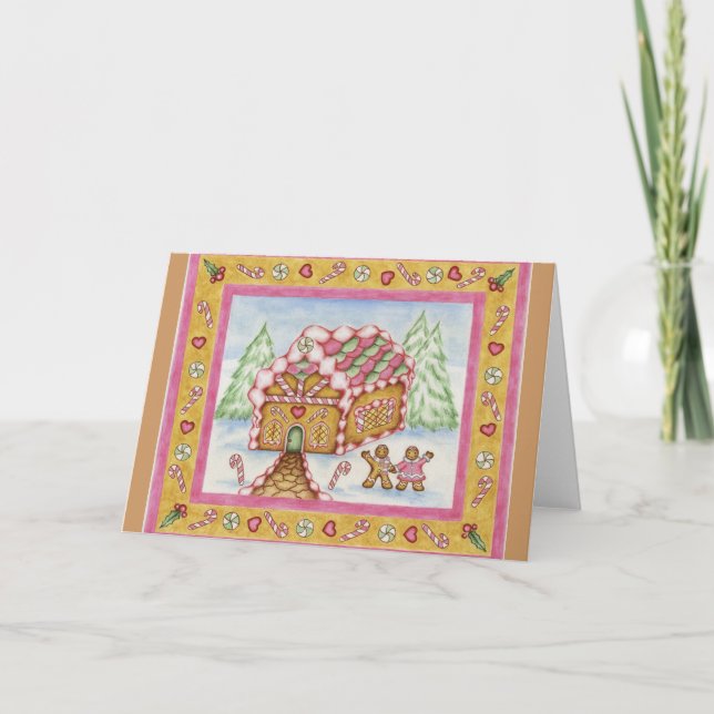 Julkort Pepparkakshus Rosa Helgkort (Framsida)