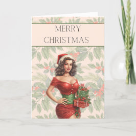 Julkort Pinup Brunette med gåvor Kort
