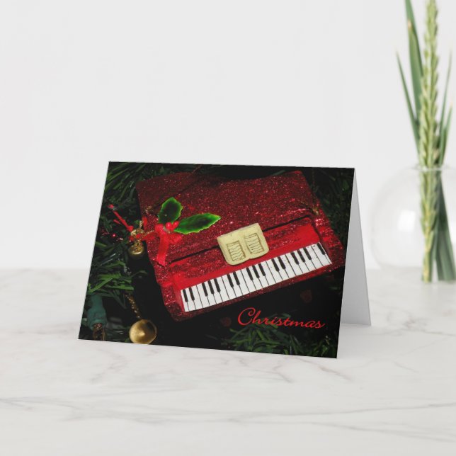 Julkort Röda Glitter Piano Helgkort (Framsida)
