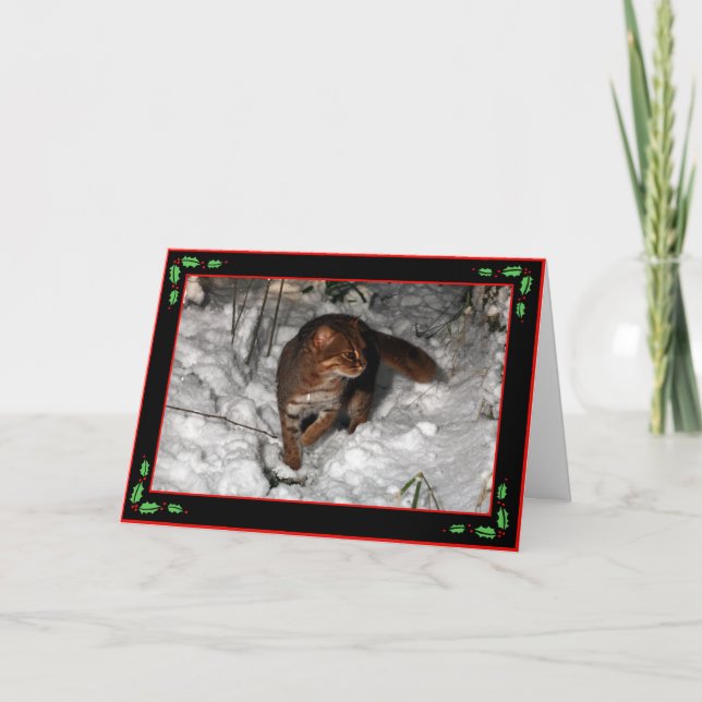 Julkort - rostig prickig katt (svarten) helgkort (Framsida)