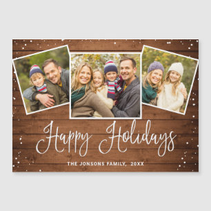 Julkort Rustic Brown Wood 3 PHOTO Magnetic Card