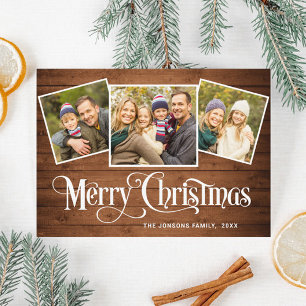 Julkort Rustic Brown Wood 3 PHOTO Magnetic Card