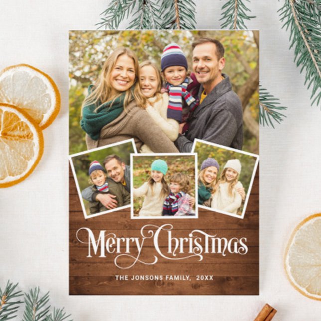 Julkort, rustiskt blått trä 4-FOTO-Magnetiskt kort (Skapare uppladdad)