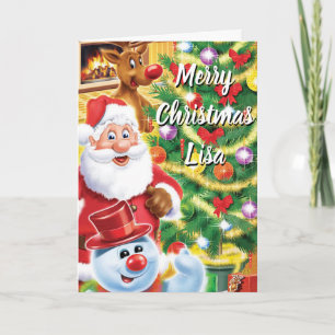 Julkort Santa och väntecken Helgkort