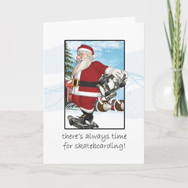 Julkort Santa Skateboarding Helgkort (Framsida)