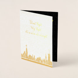 Julkort Silverfolie Night Sång Helgdag Folierat Kort