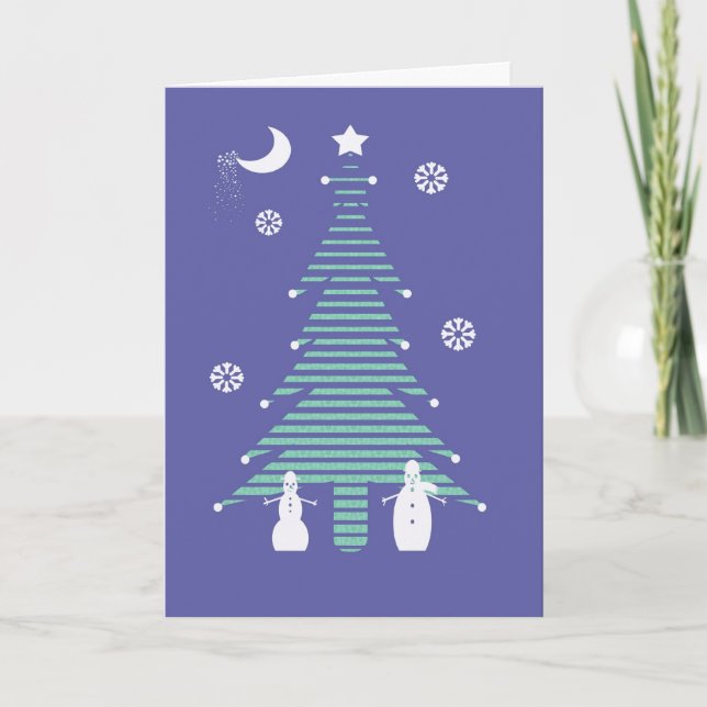 Julkort Snögubbar och Träd Helgkort (Framsida)