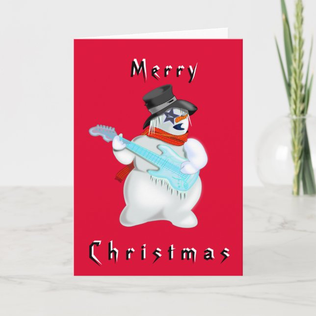 Julkort Snögubbe med Guitar Musical Kort (Framsida)