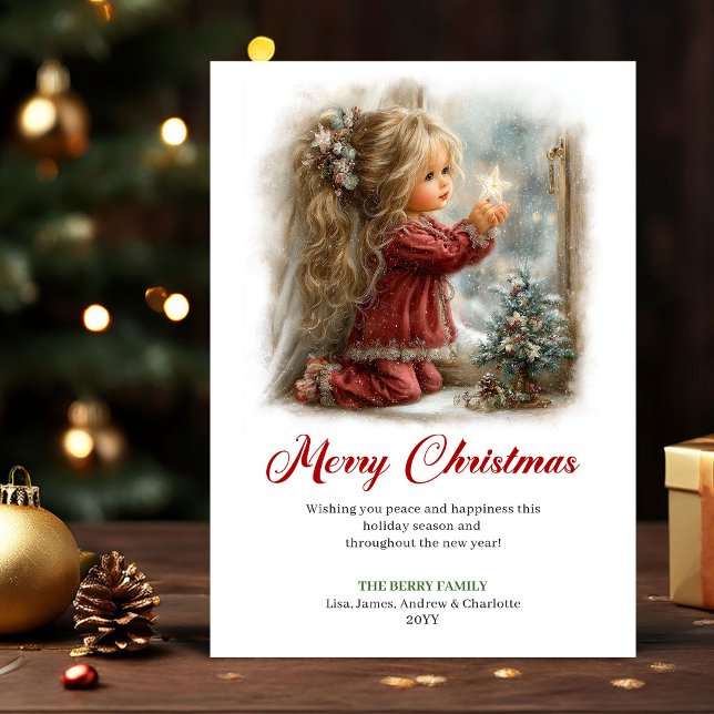 Julkort Söt Liten Flicka Högtids Scen Design (Holiday Card Cute Little Girl Holiday Scene Design)
