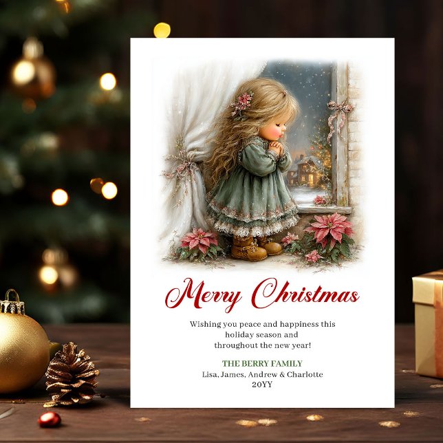 Julkort Söt Liten Flicka Julscen Desi (Festive Card Cute Little Girl Christmas Scene Design)